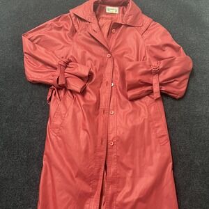 Vintage Totes II Coat Womens Medium Red Belted Rain Trench Lightweight 80s